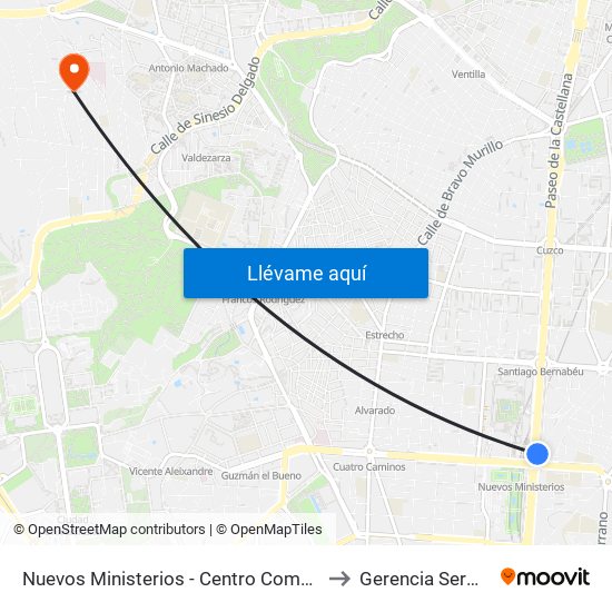 Nuevos Ministerios - Centro Comercial to Gerencia Sermas map