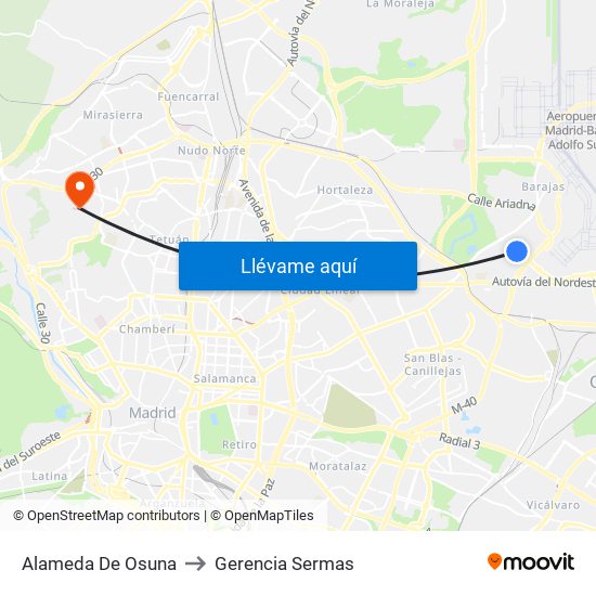 Alameda De Osuna to Gerencia Sermas map