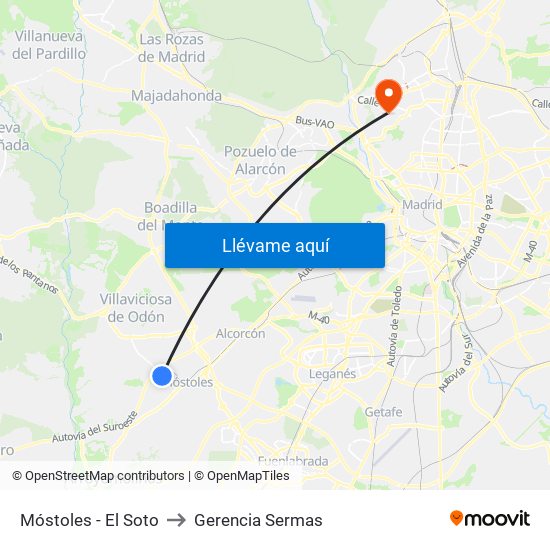 Móstoles - El Soto to Gerencia Sermas map