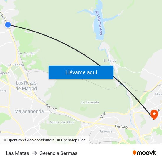 Las Matas to Gerencia Sermas map