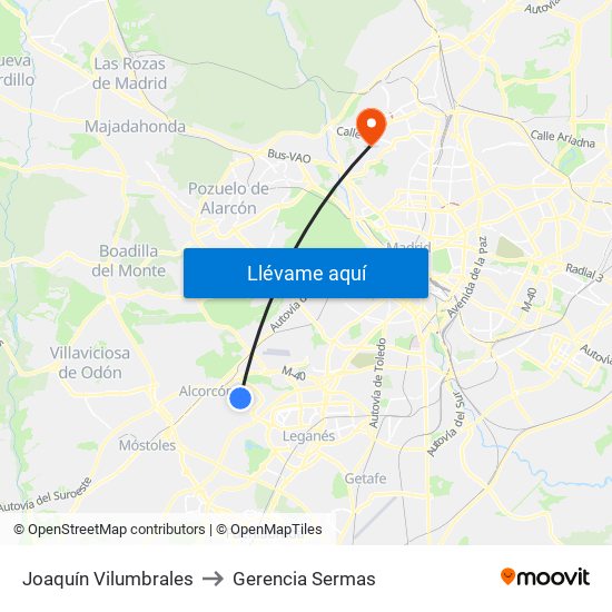Joaquín Vilumbrales to Gerencia Sermas map