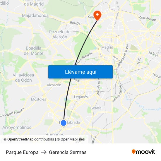 Parque Europa to Gerencia Sermas map