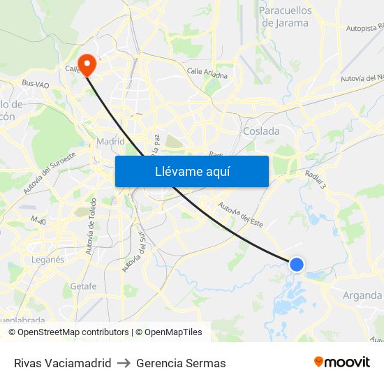 Rivas Vaciamadrid to Gerencia Sermas map