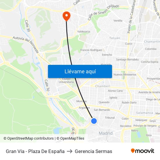 Gran Vía - Plaza De España to Gerencia Sermas map