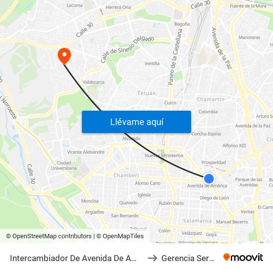 Intercambiador De Avenida De América to Gerencia Sermas map