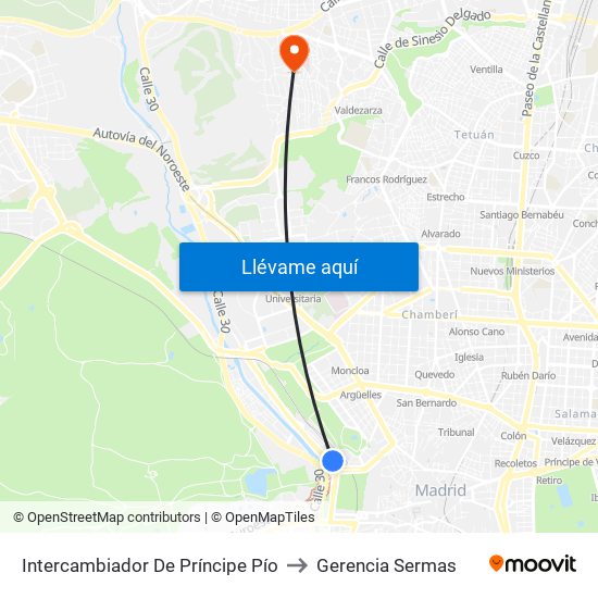 Intercambiador De Príncipe Pío to Gerencia Sermas map