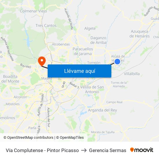 Vía Complutense - Pintor Picasso to Gerencia Sermas map