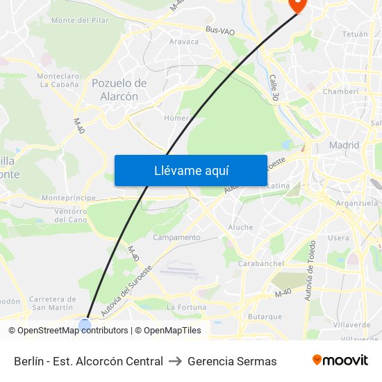 Berlín - Est. Alcorcón Central to Gerencia Sermas map