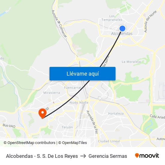 Alcobendas - S. S. De Los Reyes to Gerencia Sermas map