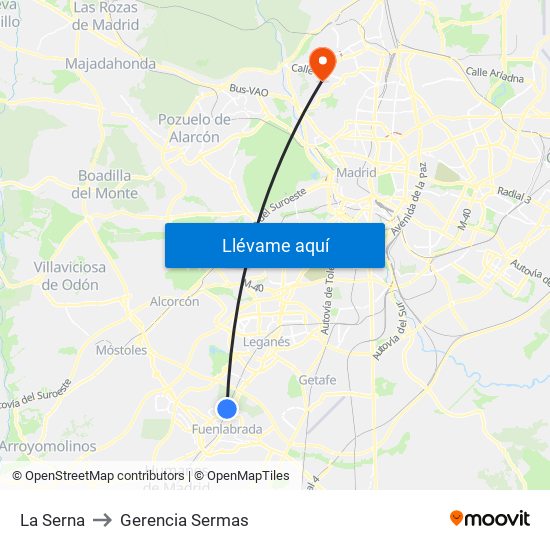 La Serna to Gerencia Sermas map