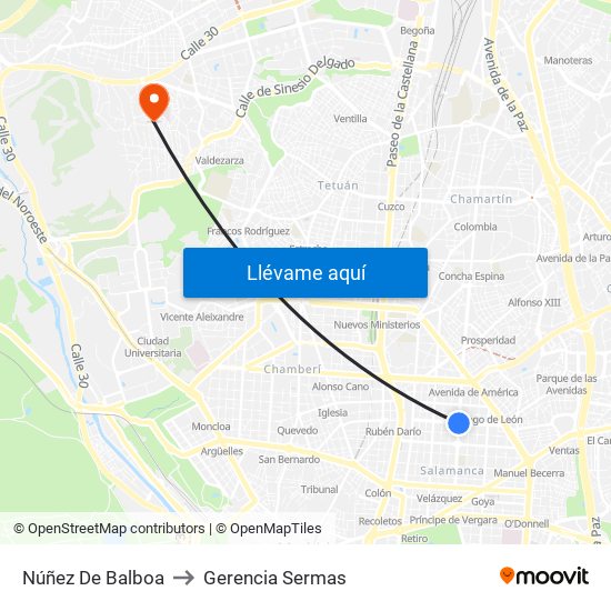 Núñez De Balboa to Gerencia Sermas map