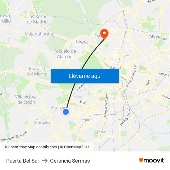 Puerta Del Sur to Gerencia Sermas map