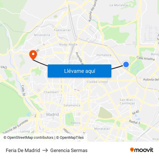 Feria De Madrid to Gerencia Sermas map