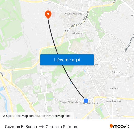 Guzmán El Bueno to Gerencia Sermas map