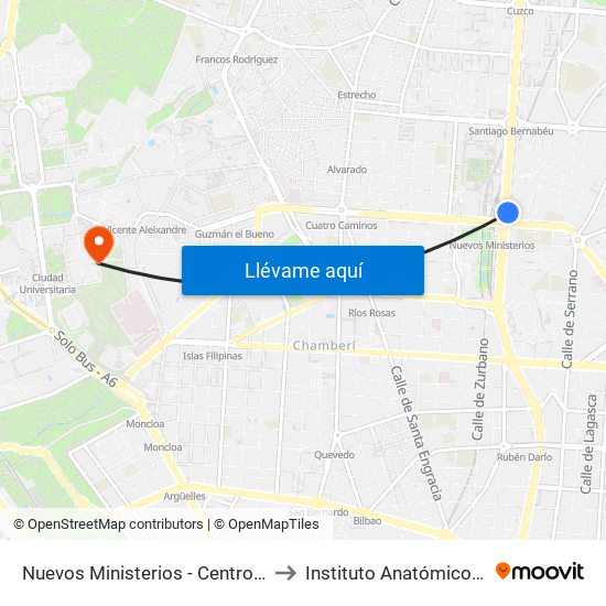 Nuevos Ministerios - Centro Comercial to Instituto Anatómico Forense map