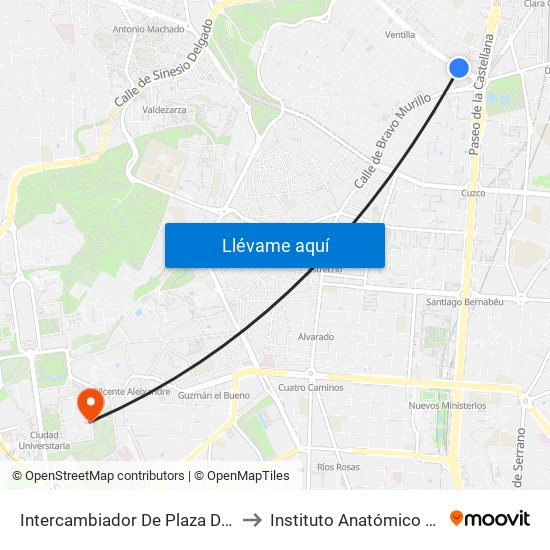 Intercambiador De Plaza De Castilla to Instituto Anatómico Forense map
