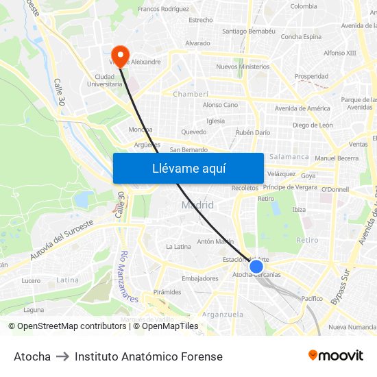 Atocha to Instituto Anatómico Forense map