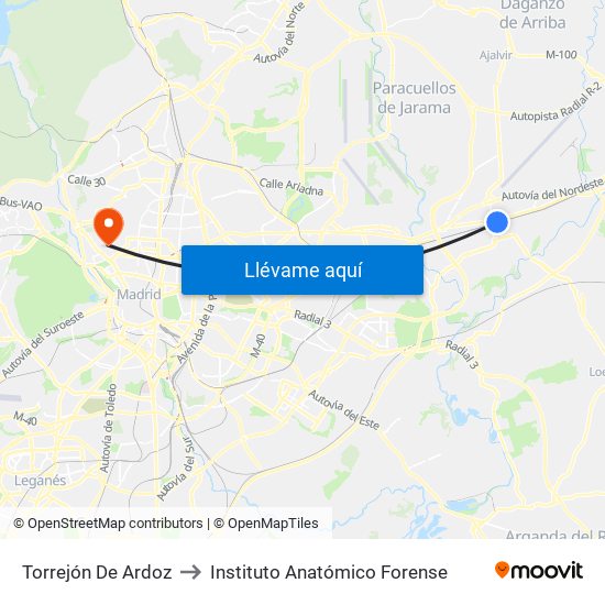 Torrejón De Ardoz to Instituto Anatómico Forense map