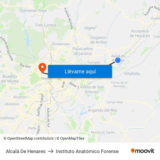 Alcalá De Henares to Instituto Anatómico Forense map