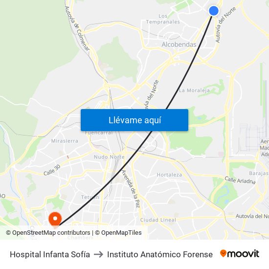 Hospital Infanta Sofía to Instituto Anatómico Forense map