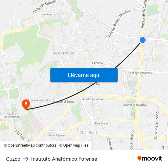 Cuzco to Instituto Anatómico Forense map