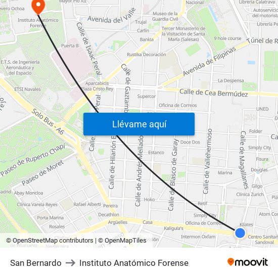 San Bernardo to Instituto Anatómico Forense map