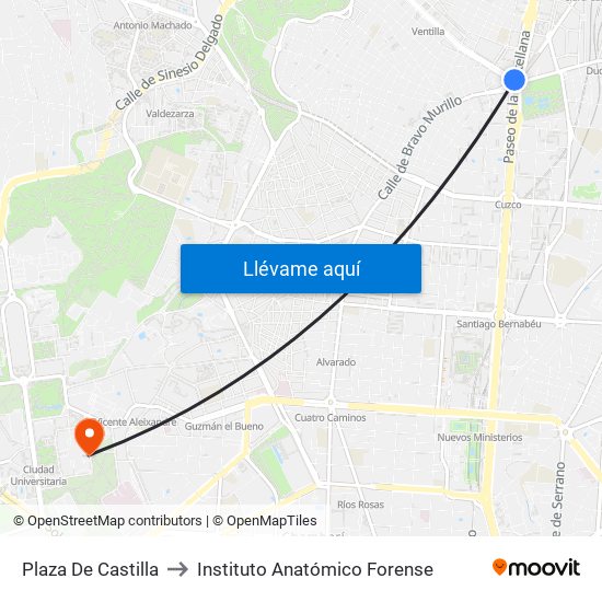 Plaza De Castilla to Instituto Anatómico Forense map