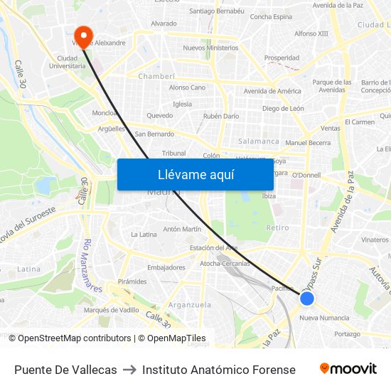 Puente De Vallecas to Instituto Anatómico Forense map