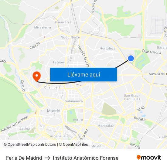 Feria De Madrid to Instituto Anatómico Forense map