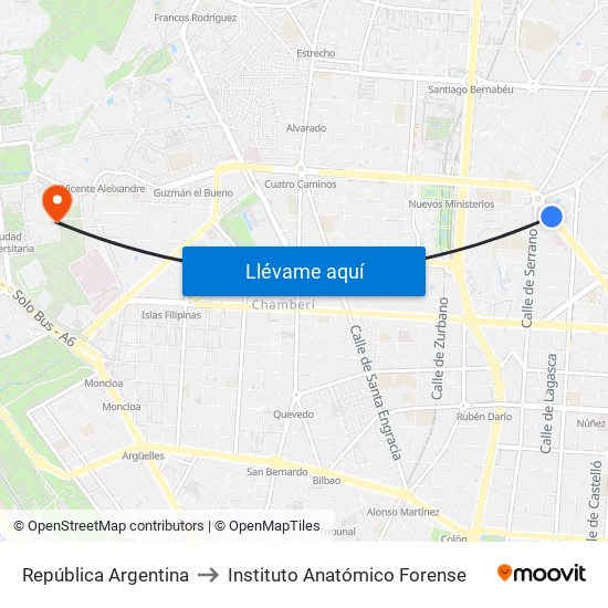 República Argentina to Instituto Anatómico Forense map