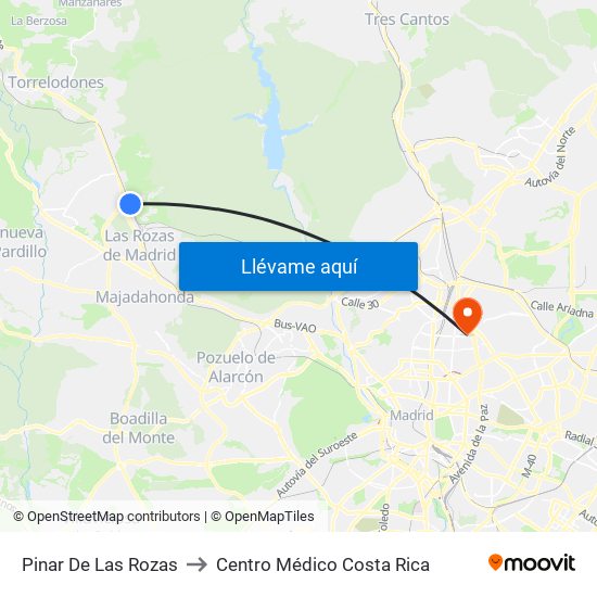 Pinar De Las Rozas to Centro Médico Costa Rica map