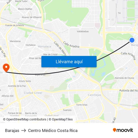 Barajas to Centro Médico Costa Rica map