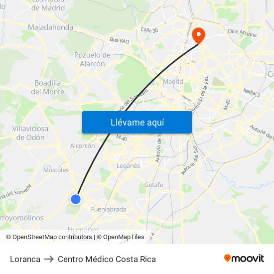 Loranca to Centro Médico Costa Rica map