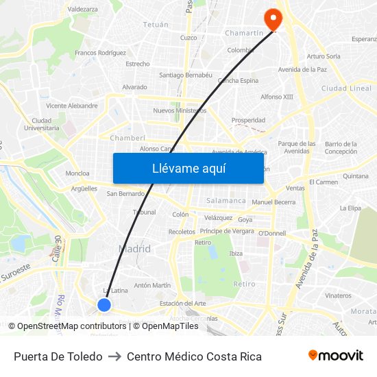 Puerta De Toledo to Centro Médico Costa Rica map