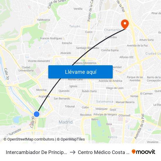 Intercambiador De Príncipe Pío to Centro Médico Costa Rica map