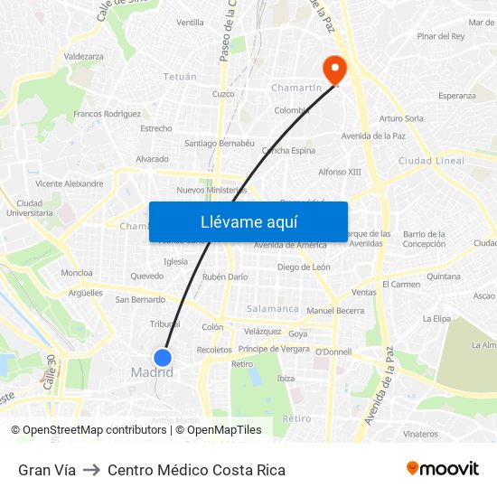 Gran Vía to Centro Médico Costa Rica map