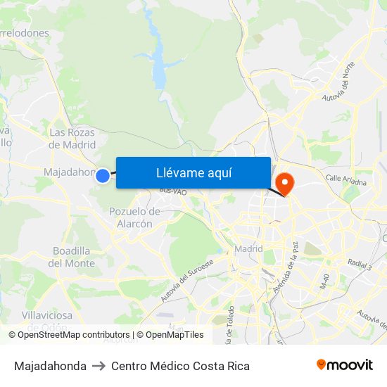 Majadahonda to Centro Médico Costa Rica map