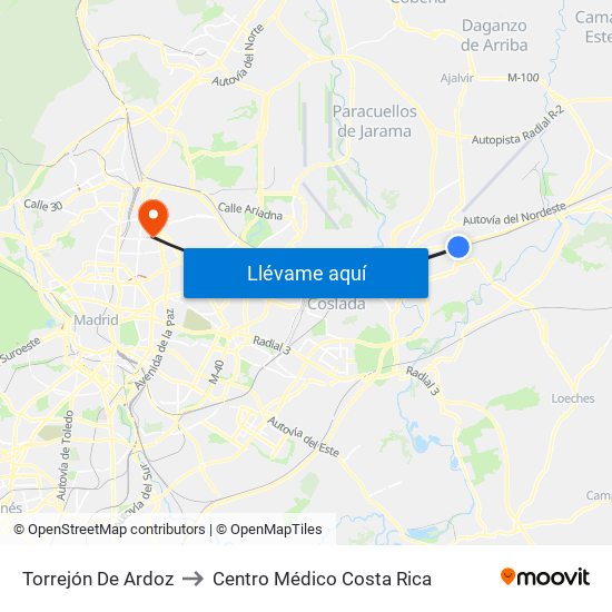 Torrejón De Ardoz to Centro Médico Costa Rica map
