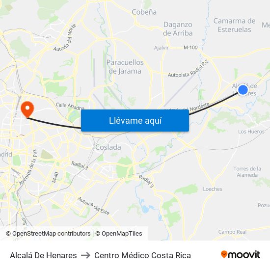 Alcalá De Henares to Centro Médico Costa Rica map