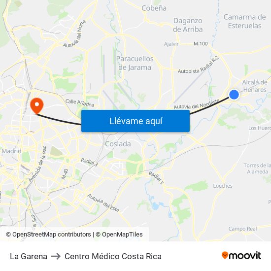 La Garena to Centro Médico Costa Rica map