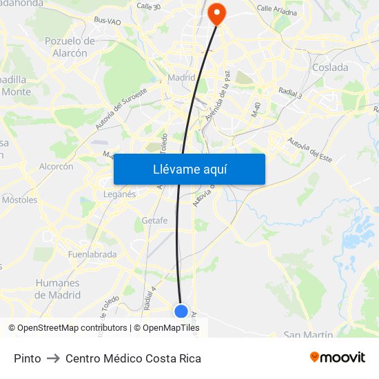 Pinto to Centro Médico Costa Rica map