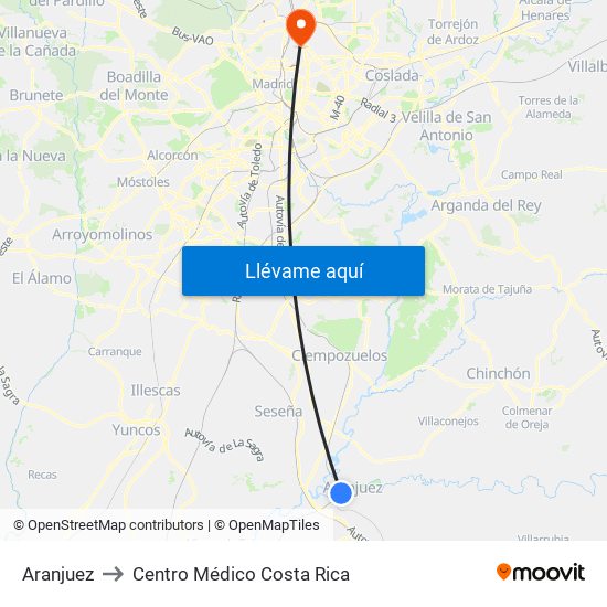 Aranjuez to Centro Médico Costa Rica map