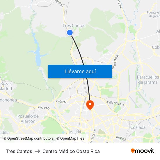 Tres Cantos to Centro Médico Costa Rica map