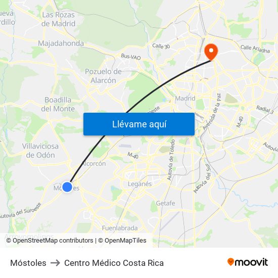 Móstoles to Centro Médico Costa Rica map