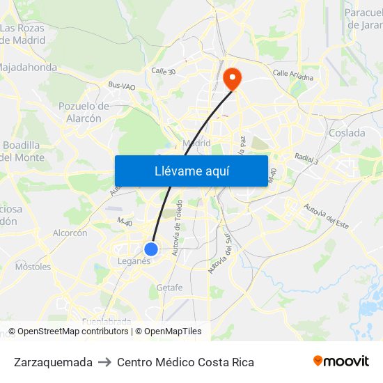 Zarzaquemada to Centro Médico Costa Rica map