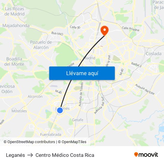 Leganés to Centro Médico Costa Rica map