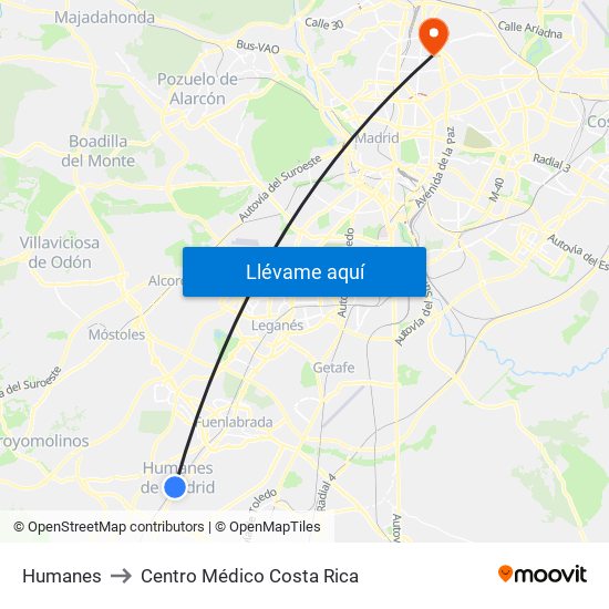 Humanes to Centro Médico Costa Rica map