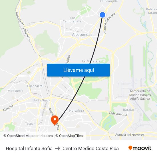 Hospital Infanta Sofía to Centro Médico Costa Rica map