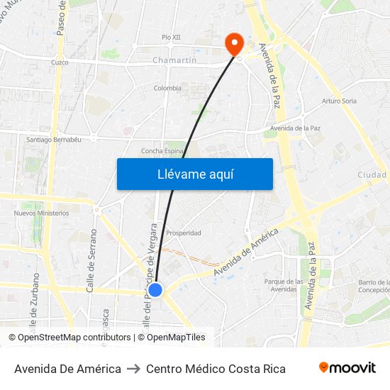 Avenida De América to Centro Médico Costa Rica map