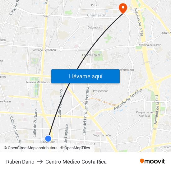 Rubén Darío to Centro Médico Costa Rica map